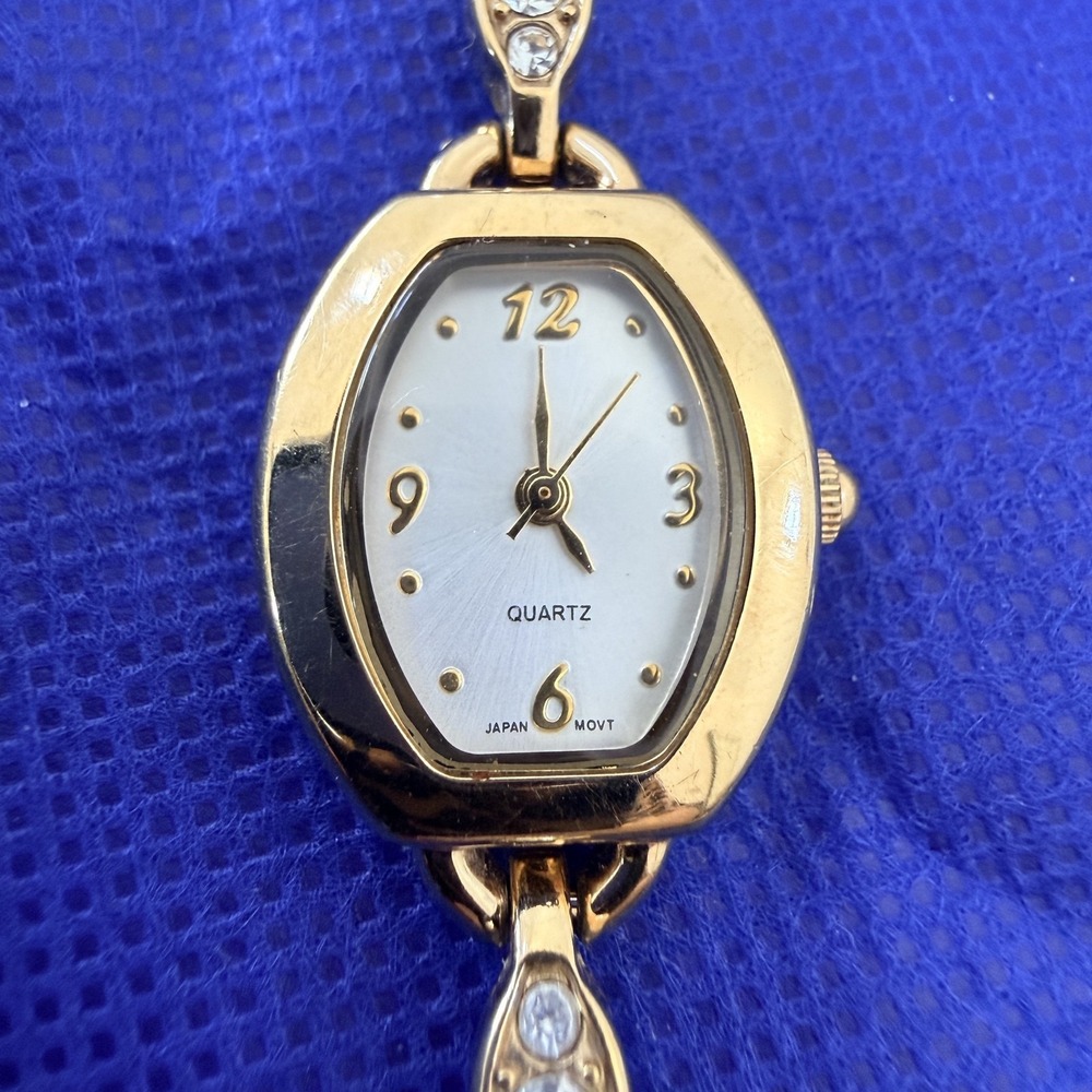 Gold Tone Quartz Watch Womens White Dial Crystal Bracelet Japan Movt F32694-1IP